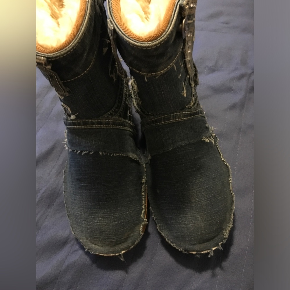 Denim Frayed Boots